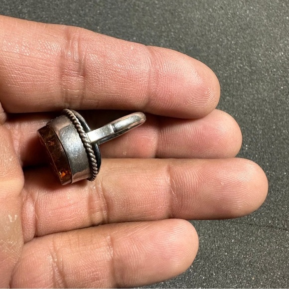 Vintage Large Sterling Silver 915 Amber Statement Ring Size 6 - Picture 6 of 10